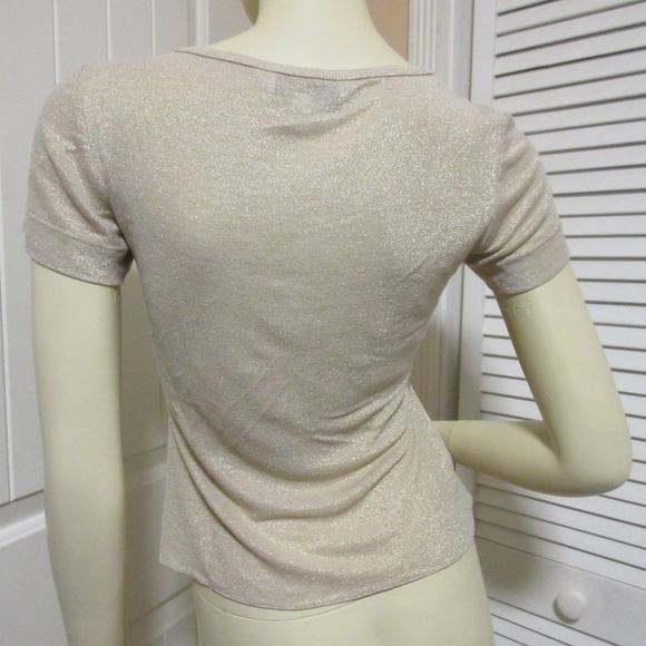 TRINA TURK Womens Gold Glitter Top Shirt S Metallic Sparkle Beige USA Made Y2K - Picture 7 of 8